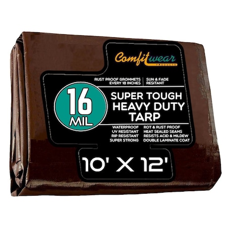 Comfitwear 16 MIL Extreme Heavy Duty Multi-Purpose Tarp Cover Rust Proof Waterproof Reinforced Edges Brown ETBR-1012